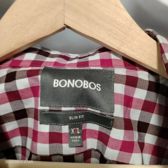 Bonobos Men's Sz XXL Slim fit Shirt Button Up Long Sleeves Dark pink maroon - Picture 3 of 9